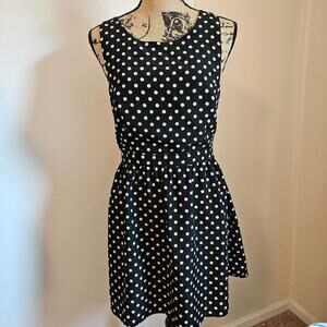 Black White Polka-dot Dress Criss-cross Cut-out Back Size S-M